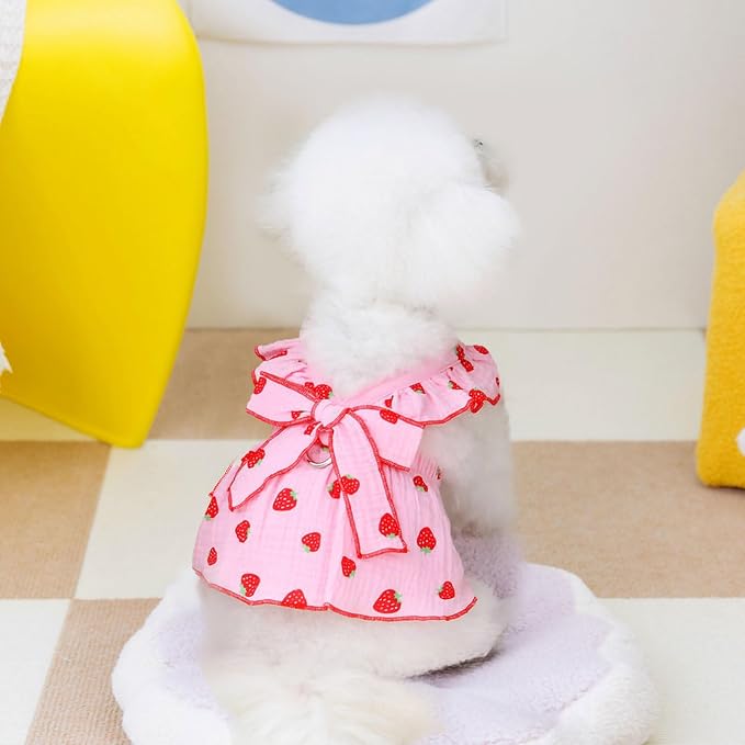 Dog Dresses for Small Dogs Girl Female Clothes Cat Clothes Cat Dress Cute Cotton Extra Small Summer Clothes Bow Decor Printed Strawberry Dog Birthday Outfit Puppy Clothes White L