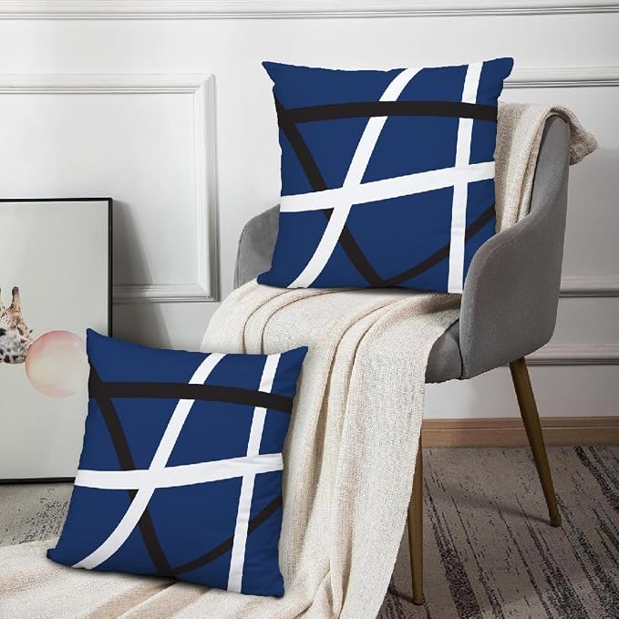 Modern Art Geometric Pillow Cover, Decorative Throw Pillow Covers Blue White Abstract Artwork Cushion Cover for Bedroom Sofa Living Room 26 x 26 Inch Set of 2
