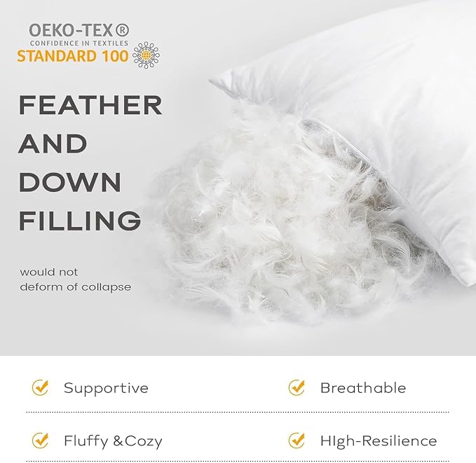 SAVORI 14x22 Lumbar Pilow Insert, Set of 2 Down Feather 14x22 Euro Pillow Inserts, Soft Fluffy Sleeping Pillow with 100% Cotton Cover, Decorative Throw Pillows for Couch Sofa Bed-White
