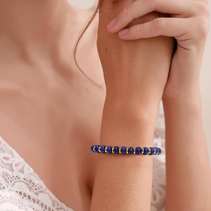GolbalJew 4 * 6mm Gemstone Rondelle Bead Bracelets for Women Healing Crystal Stone Beads Bracelet Handmade Beaded Spiritual Jewelry Gifts