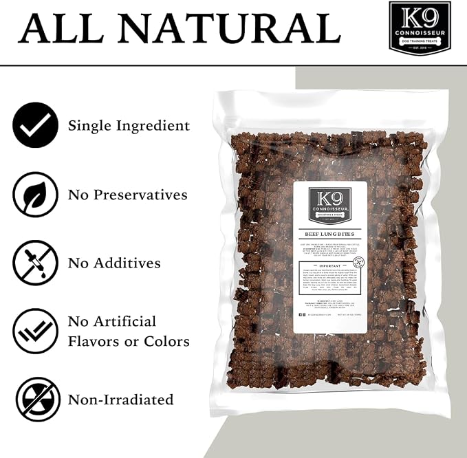 K9 Connoisseur Beef Lung Dog Treats - USA Made Single Ingredient Dog Treat | Bulk Dogs Treat, Grain Free, Low Calorie, Training, for All Breeds & Sizes - 5 lbs