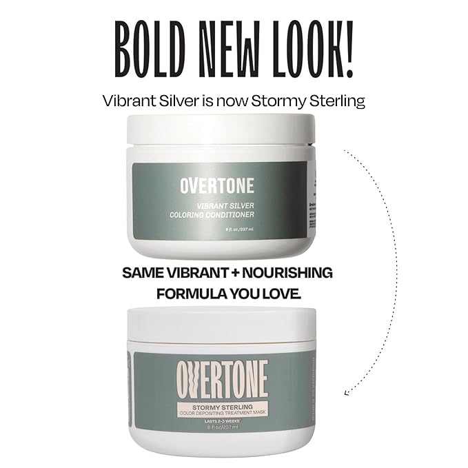 Overtone Semi Permanent Hair Color Conditioner, Stormy Sterling, 8 oz, Nourishing, Damage-Free, Color Depositing Mask for All Hair Types with Shea Butter & Coconut Oil, Vegan & Cruelty-Free
