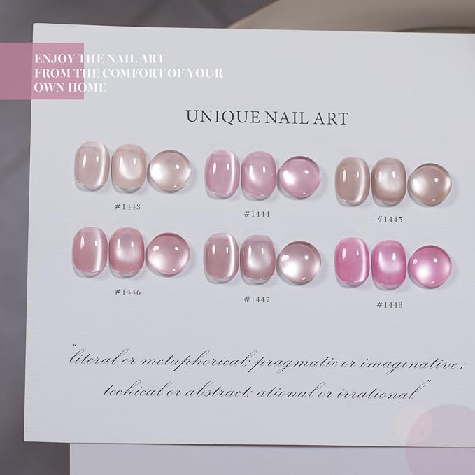 RARJSM Nude Pink Ceramics Glitter Cat Eye Gel Nail Polish Set 6Pcs Velvet Rose Champagne Beige Plum Nuded Blush Mauve Pink Smoothie Cateye Gel Polish with Magnetic Stick Curing Require Home Salon