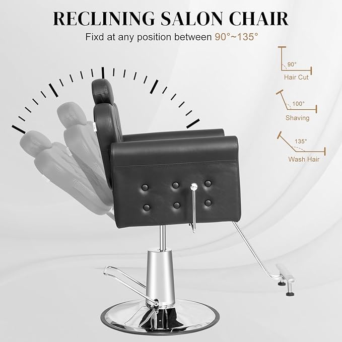 OmySalon All Purpose Salon Chair with Reclining Back & Tufted Button, Stylist Chairs for Salon, Barber Chair Heavy Duty Hair Chair for Braiding Makeup Threading Waxing, Black