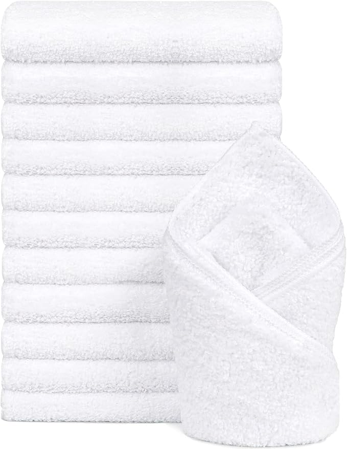 Orighty 12-Pack White Hand Towels - Quick Drying & Absorbent Microfiber Gym Towels 16x28 inches - Lightweight & Thin White Yoga Towels - Multi-Purpose Camping Towels for SPA, Hotel & Bathroom
