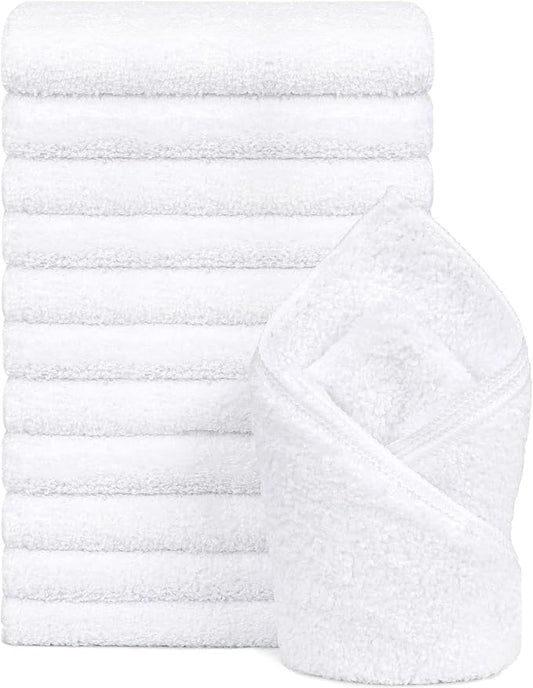 Orighty 12-Pack White Hand Towels - Quick Drying & Absorbent Microfiber Gym Towels 16x28 inches - Lightweight & Thin White Yoga Towels - Multi-Purpose Camping Towels for SPA, Hotel & Bathroom