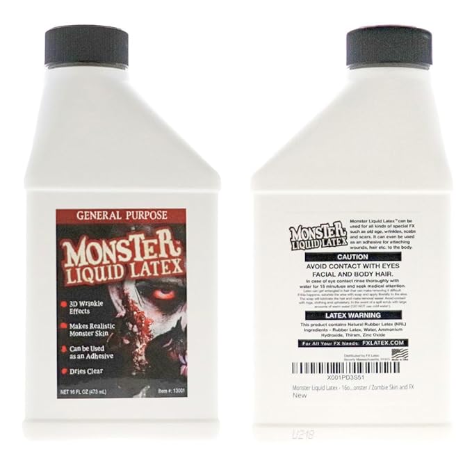 Monster Liquid Latex - Dries CLEAR - Creates Zombie Skin and FX