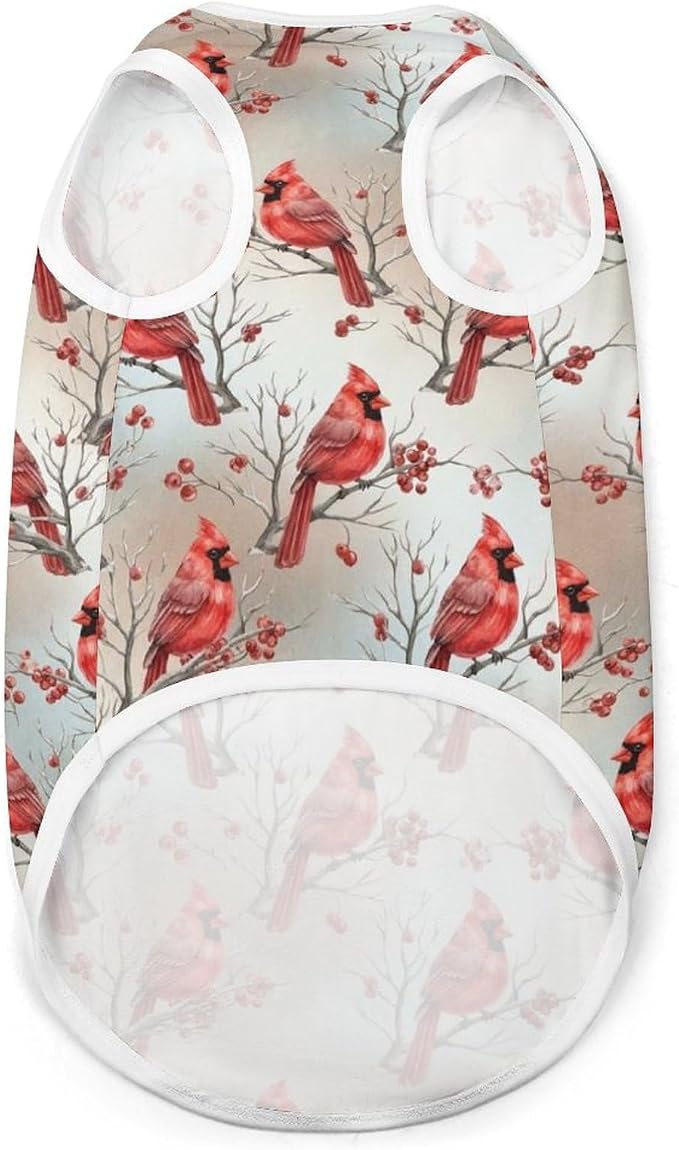 Soft Breathable Clothes Puppy Vest Cat Cute T Shirt Costumes Dog Shirt Red Birds Cardinal