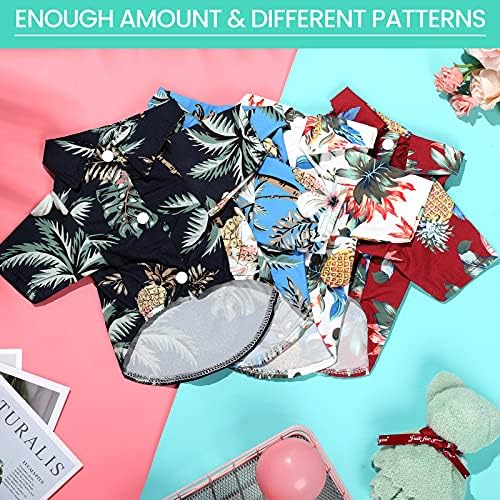 Weewooday 4 Pack Hawaiian Dog Shirts Summer Tropical,Cute Style,Medium | Breathable Tee for Small Dogs, Beach Vacation Outfit, Floral Pineapple Palm Prints, Button-down Hawaiian Style Pet Shirt