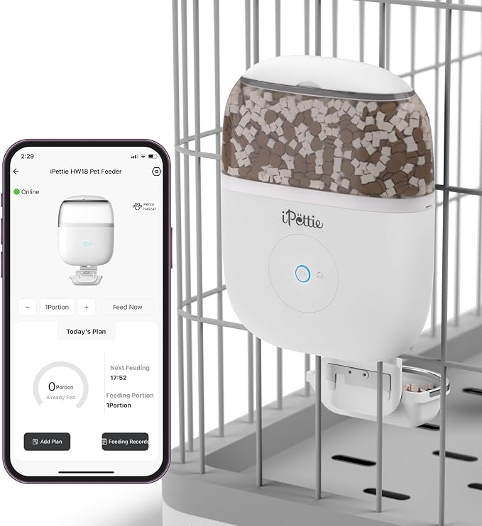 iPettie Smart WiFi Hanging Cage Feeder, Remote & Portion Control, 62oz | WiFi APP Control, Timed Feeding, Compatible with 5-30mm Dry Food, Ideal for Rabbits, Cats, Dogs, Hamsters, and Pet Stores