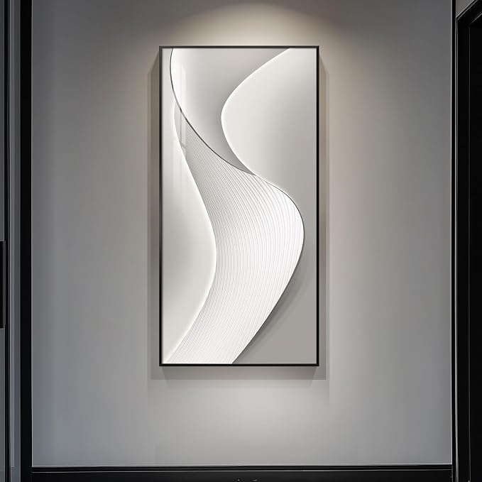 Large Framed Modern Abstract Vertical Wall Art for Living Room, Bright Style Luxury Art Prints Paintings Artwork for Walls, Silver Gray Minimalist Pictures for Hallway Entryway Foyer Stair Office Wall Decor 30x60 In