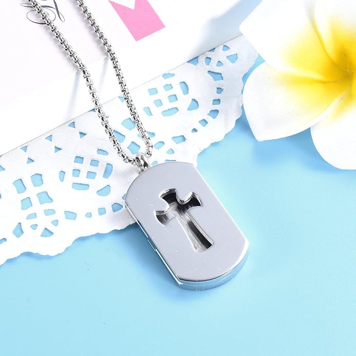 Cross Essential Oil Diffuser Necklace Aromatherapy Pendant Locket Jewelry Stainless Steel Perfume Necklace| 22 Adjustable Chain| 12 Refill Pads| Gift Box