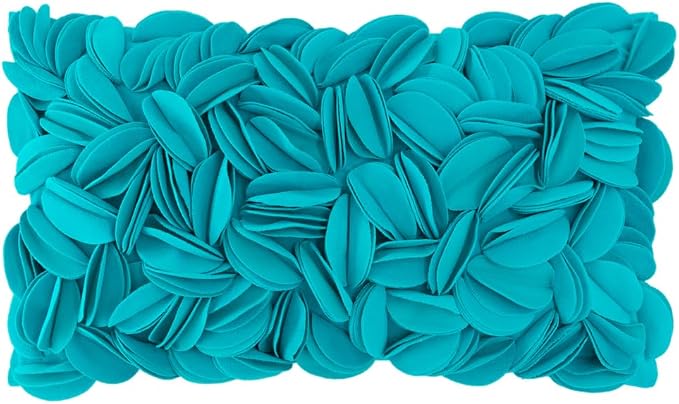 KINGROSE 3D Flower Pillow Case Handmade Decorative Throw Pillow Cover Solid Rectangular Cushion Cover for Sofa Couch Bed Living Room 12 x 20 Inches Wool Dark Cyan