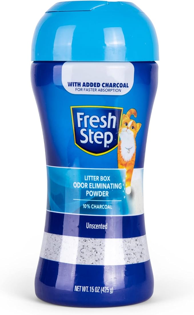Fresh Step Charcoal Odor Eliminating Cat Litter Box Powder, 15 Oz, 2-Pack | Charcoal formula, sifting cap design, absorbs and neutralizes odor, fresh scent, ideal for multi-cat households