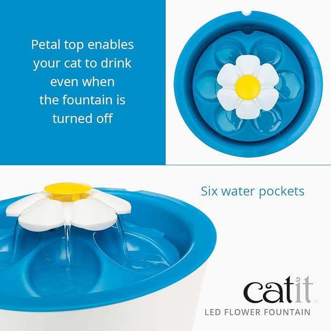 Catit LED Flower Fountain with Triple Action Filter, Cat Drinking Water Fountain, Blue, 3 L, 9.0 x 8.3 x 7.7 Inches(Pack of 6)