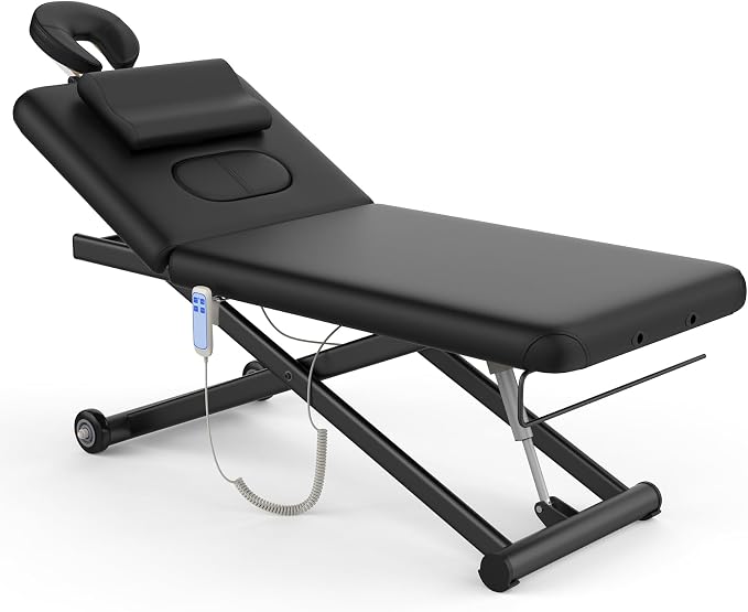 Olela 2 Motor Electric Massage Table, Heavy Duty Massage Table with Electric Backrest & Electric Lift, 31.2" Wide Professional Esthetician Bed for Spa, Beauty, Treatment, Metal Frame, Pu Leather