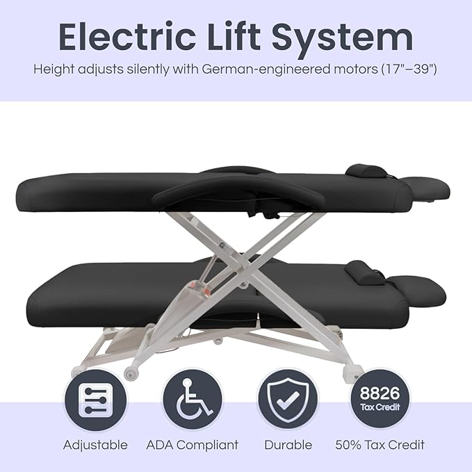 Electric Lift Back Massage, Spa, and Treatment Table | Adjustable Height and Backrest | ADA Compliant | 2 Year Warranty | Foot Control