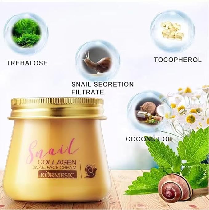 2pcs Snail Collagen Face Cream，Collagen Hydrating Anti-Wrinkle and Rejuvenating Cream Korean, Collagen Rejuvenating Moisturizer for Women, Improves Skin Firmness, Reduces Dryness & Fine Lines