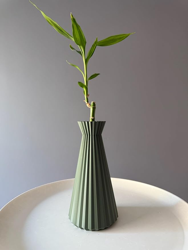 Modern Geometric Decorative Vase, 10" Tall Matte Sage Green Vase for Pampas Grass, Minimalist Contemporary Home Decor for Living Room, Dining Table, Shelf, Coffee Table & Office.