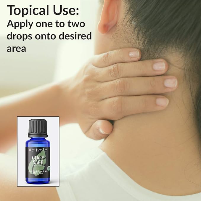 Activate Clary Sage Organic Essential Oil 100% Pure, USDA Certified Organic, Premium Grade, Undiluted, Natural Oils, Aromatherapy & Diffuser Use 10ml