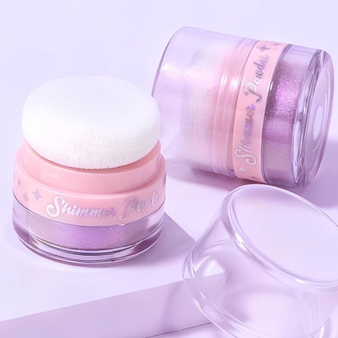 Chameleon Body Glitter Powder, Air Cushion Highlighter for Face, Hair, Multichrome Color Shifting Sparkling Body Shimmer Patting Powder Smooth Easy-Use Glow Makeup, 05 Hologhraphic Purple