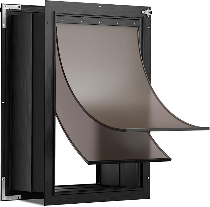 XL Dog Door for Wall, 2-Flap Aluminum Doggy Door, Pets Up to 220 LB | Magnetic Seal, Energy Efficient, Wide Telescoping Tunnel for Walls, Durable Rust Resistant, Closing Panel, Safety Locks