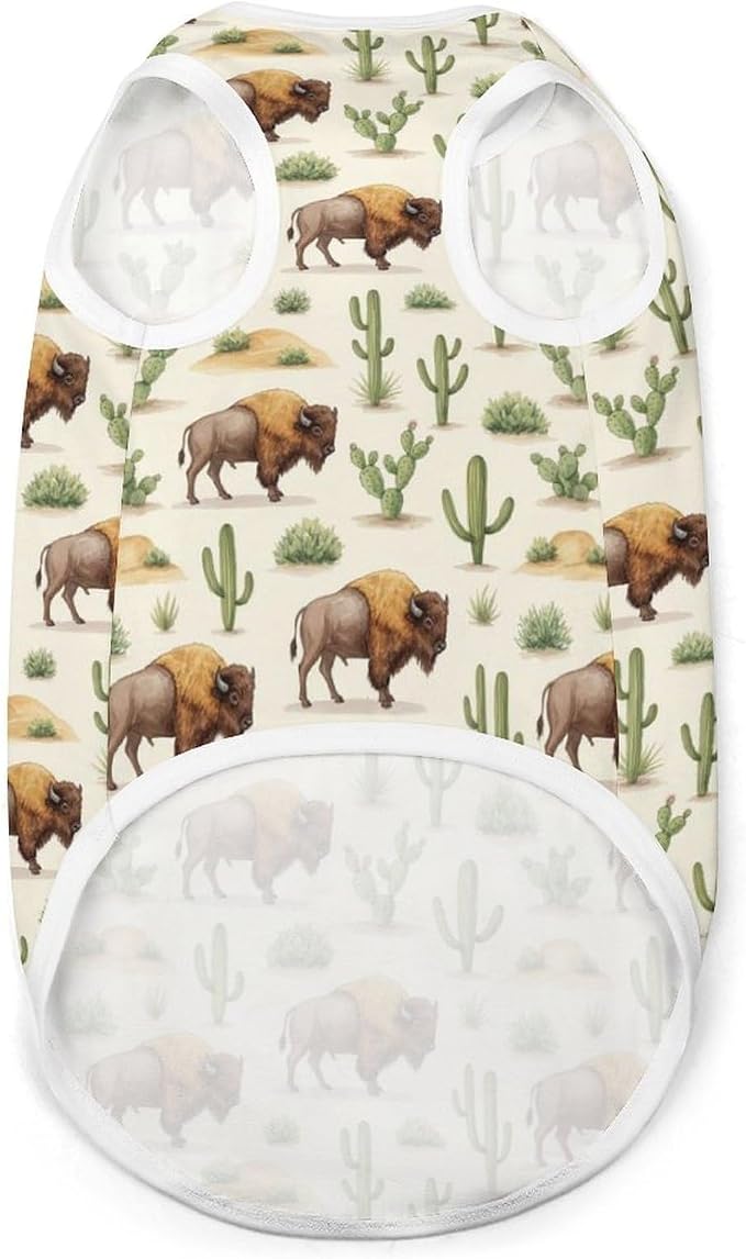 Soft Cat Shirt Pet Breathable Clothes Dog Tank Tops Pet Vintage Western Buffalo Cactus Retro Bisons Mountain Wild West Cute Dress Decor