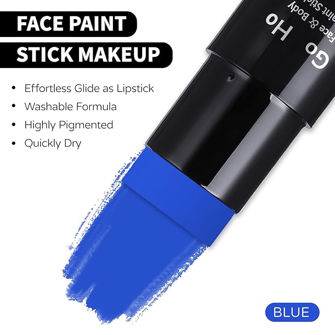 Go Ho Royal Blue Face Body Paint Stick,Easily Washable Formula Face Paint Stick,Non-toxic Full-coverage Cream Blue Body Paint for Halloween Costumes Cosplay SFX Mystique Smurf Clown Makeup