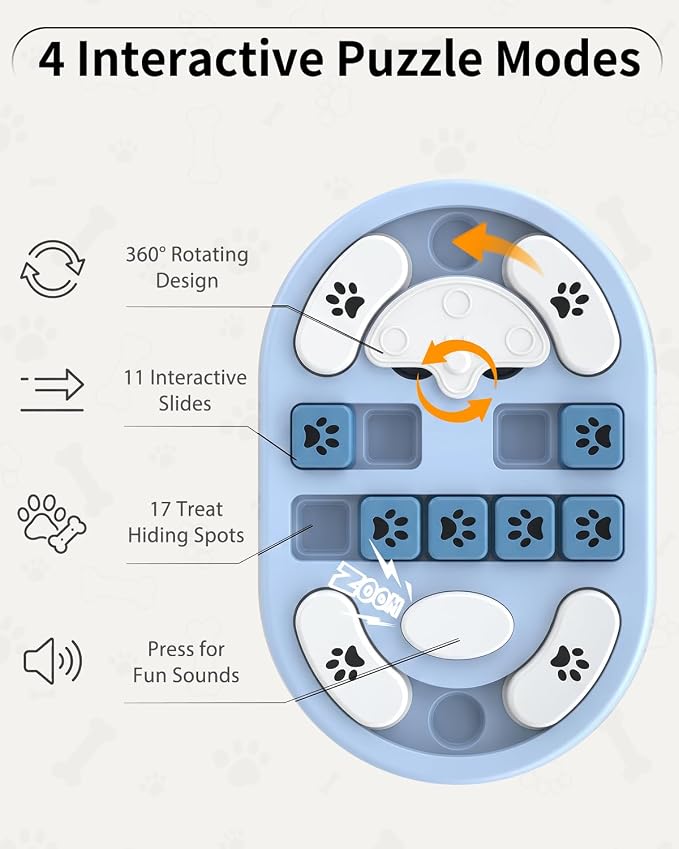 Dog Puzzle Toy, Interactive Enrichment Treat Food Puzzles, Gray | Mental & Brain Stimulation, Slow Feeder, For Smart Puppy Small Medium Large Dogs Cats