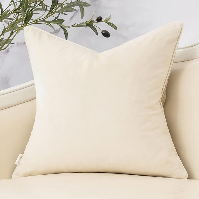 Beige Twigs Throw Pillow Cover Branches Velvet Cushion Case Neutral Pillowcase for Sofa Couch Bedroom Living Room Home Decor,18x18 Inch