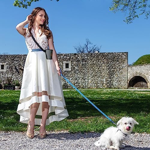 Dog Treat Training Pouch 3 Ways to Wear Elastic Leak-Proof Food Mesh Design Built-in Poop Bag Dispenser Adjustable Multifunctional Shoulder/Waist Bag for Pet Walking and Travel（Grey）