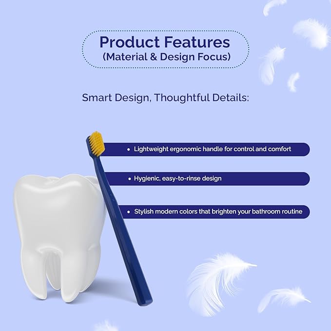 Ved ProCura Ultra Soft Toothbrush – Gentle Manual Toothbrush for Adults with 5,460 Super Soft Bristles for Sensitive Teeth and Gums (Dark Blue)