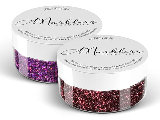 MARBLERS Twinkle Face & Body Glitter Duo [Sangria & Holo Magenta] 0.36oz (10g) | Non-Toxic | Cruelty-Free | Eyeshadow, Nail Polish, Nail Art | Festival, Rave & Party Makeup | Nail Art | Gel Nail