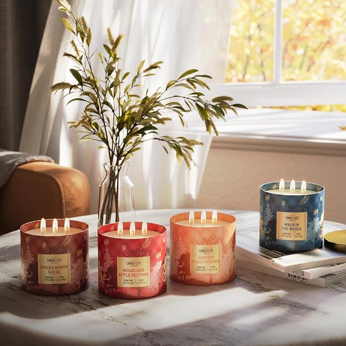 Candle-lite Fall Scented Candles, Amber with Leathered Musk and Spiced Cardamom, 14 oz 3-Wick Jar Candle, Proudly Poured in USA, Autumn Home Decor, 45 Hours of Burn Time, Ideal Gift for Men and Women