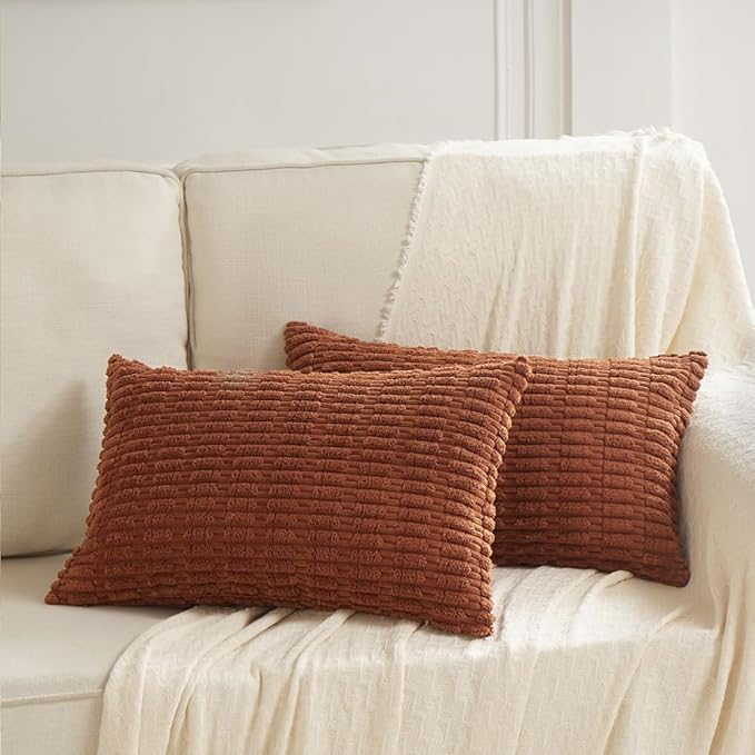 Fancy Homi 4 Packs Decorative Throw Pillow Covers for Living Room Couch Bed, Modern Farmhouse Boho Home Décor Accent Cushion Case, 20" x 12", Rust