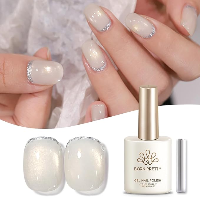 Born Pretty Rosy White Cat Magnetic Eye Gel Nail Polish,Spring Summer Moonlight White Cat Magnetic Gel Polish Magnetic Nail Polish for Nail Art Manicure Salon DIY at Home 15ML