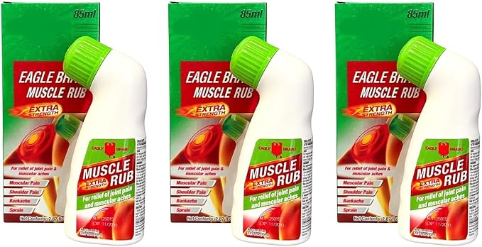 3 Packs - Eagle Essential Muscle Rub Oil - 3 Chai Dau Xoa Bop Hieu Con O - 85mL per Bottle with 3 Bottles per Order - Made in Singapore