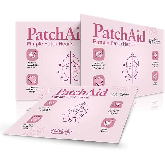 Hydrocolloid Fast-Acting Pimple Spot Treatment Heart-Shaped Patch with Tea Tree Oil by PatchAid (72 Count)