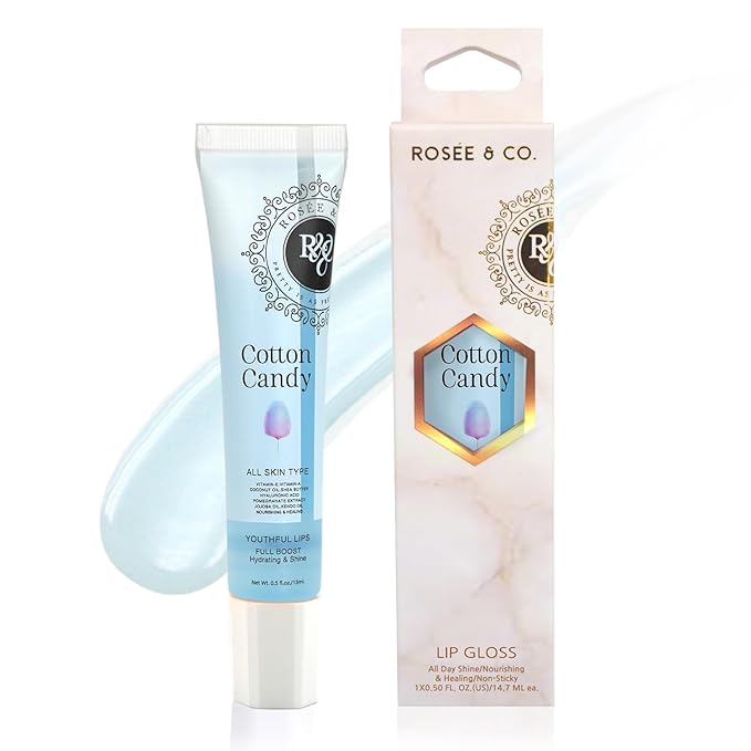 Rosee Lip Gloss Vegan & Cruelty Free Treatment, Professional Make up, Long Lasting Glossy with Shea Butter, Moisturize, Protect & Smooth, High Shine, Non-Sticky (n.Cotton Candy, 0.5)
