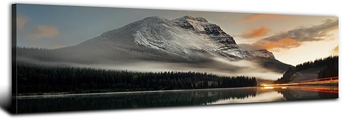 Sunset Mountain Landscape Canvas Wall Art for Living Room Wall Decor 14x48" Black and White Nature Forest River Scenery Picture Prints Paintings Artwork for Bedroom Bathroom Office Home Decoration