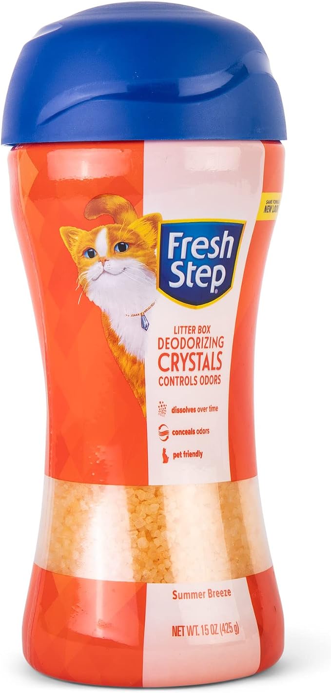 Fresh Step Cat Litter Crystals Deodorizer, Non Toxic Odor Neutralizing Crystals for Litter Boxes that Help Control Smells and Keep Home Areas Fresh, Summer Breeze Scent, 15 Ounce | Non-toxic crystals neutralize odor at the source in any litter box, kee...