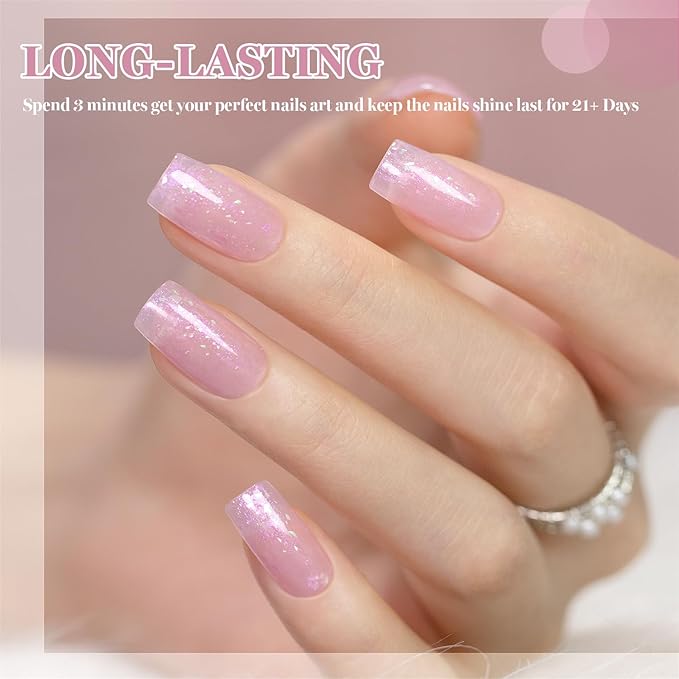 RARJSM Nude Rose Pink Glitter Gel Nail Polish Green Big Rainbow Iridescent Flakes Finish Shimmer Gelpolish 15ml Soak Off Nuded Skin Tone Color Home Salon French Manicure Varnish Curing Requires