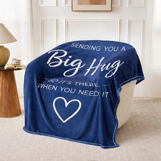 Thinking of You Gifts for Women Men – Get Well Blanket 50x60 Inch, Navy Flannel Comfort Hug Blanket, Sympathy Throw for After Surgery, Chemo, Illness, Recovery