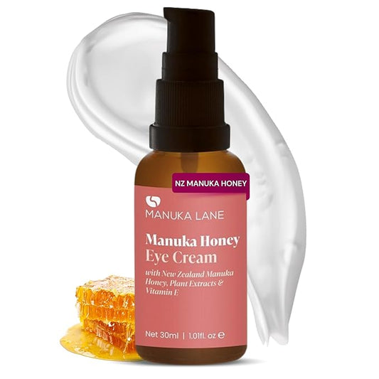 Manuka Lane Natural Eye Cream Moisturizer with Manuka Honey, Eyebright, Vitamin E, and Lanolin – Nature’s Most Powerful Defense Against Dark Circles Under-Eye Bags, Dark Circles and Puffiness