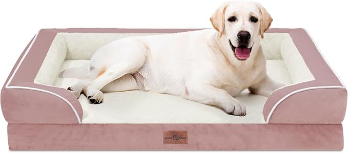 Comfort Expression Waterproof Orthopedic Dog Beds for Extra Large Dog | Supportive Egg Crate Foam XL Dog Bed with Removable Bolster, Dog Couch with Washable Cover & Non-Slip Bottom, 45x35 Inch