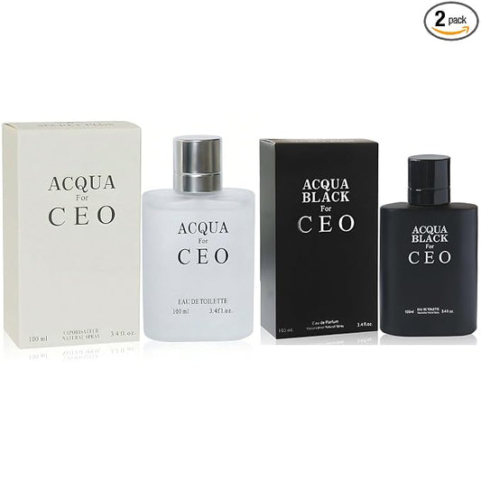 A CENTER Acqua & Acqua Black Men's Cologne Eau de Parfum Gift Set - 3.4 Fl Oz Each | Citrus Spicy & Woody Ambergris Fragrance | Luxury Perfume for Day & Night