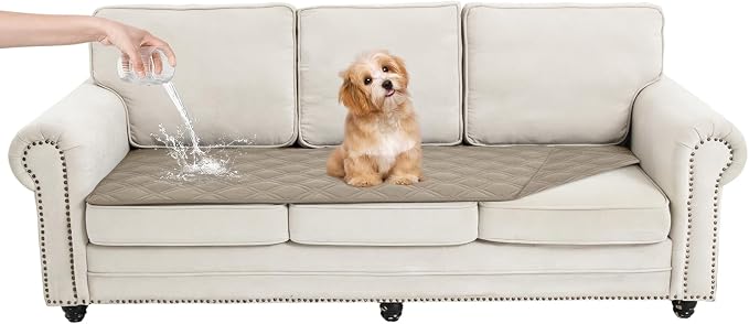 100% Waterproof Washable Dog Blanket，Khaki+Khaki， 30"x71" | ,7-Layer Reversible Couch Covers for Dogs Met for Sofa Furniture Car Camping