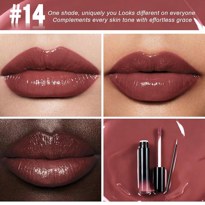 evpct Mauve Nude Shiny Glossy Longwear No-Budge Liquid Lip Color Lipstick Makeup, Highly Pigmented Color Instant Shine, Waterproof Long Lasting Lipstick for Women, Lip Stain Gloss with Lip Liner Brush