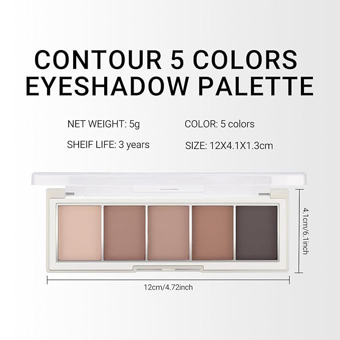 Erinde 5 Colors Matte Eyeshadow Palette Makeup, Natural Classic Nude Neutral Nude Brown Eye Shadow, Long Wearing Waterproof Everyday Eye Makeup for Brown Eyes, Cool-Toned Nude Taupe Brown, 06