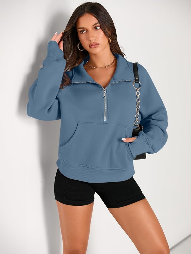 AUTOMET Womens Sweatshirts Half Zip Fleece Pullover Fall Outfits | Fall Fashion Clothes 2026,Cropped Sweatshirts,Cute Y2k Tops,Quarter Zipper Sweater,Winter Loungwear Outfits